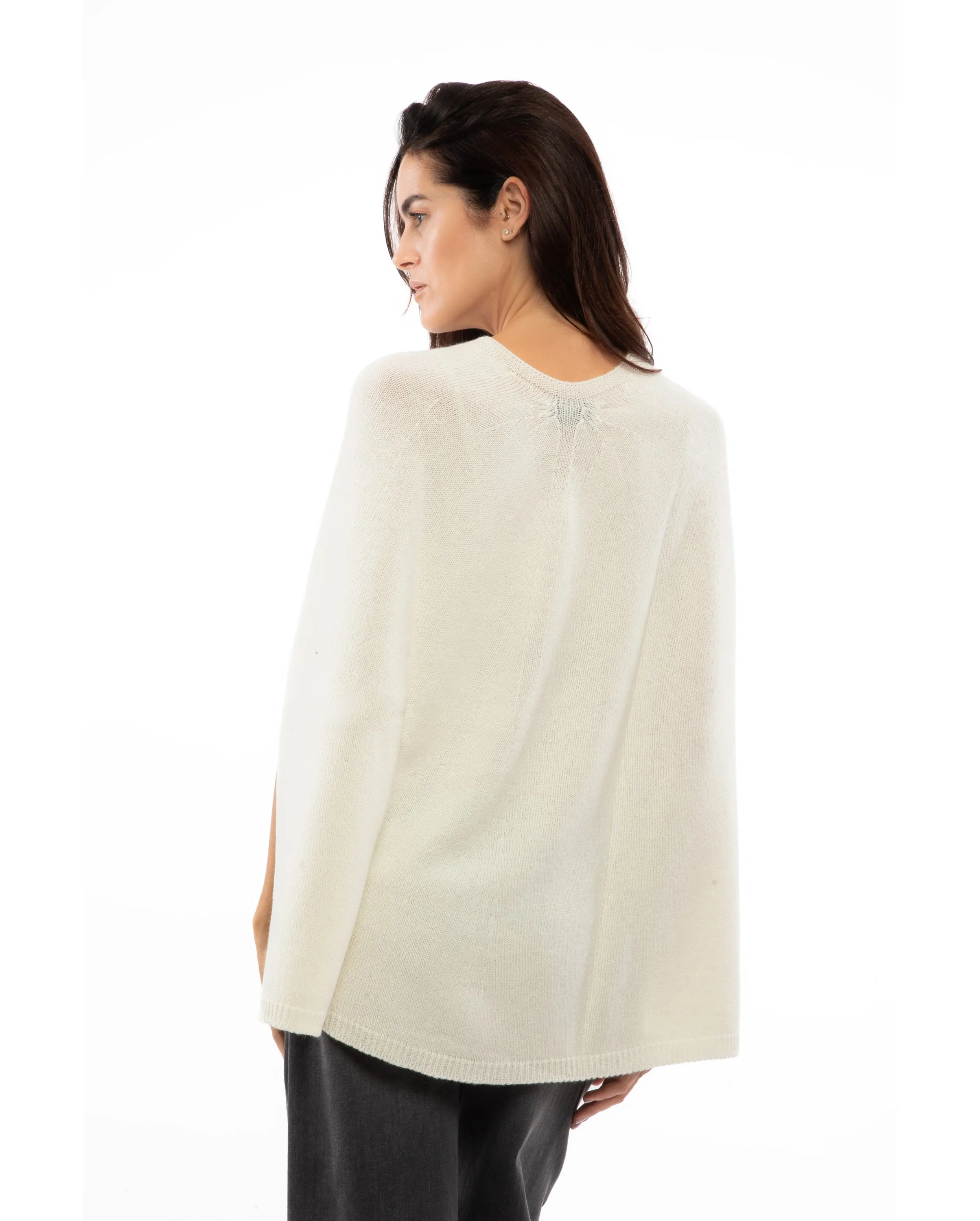 NEW FALL 24 - Women's Pure Cashmere Elegant Cable Knit Poncho Milk White