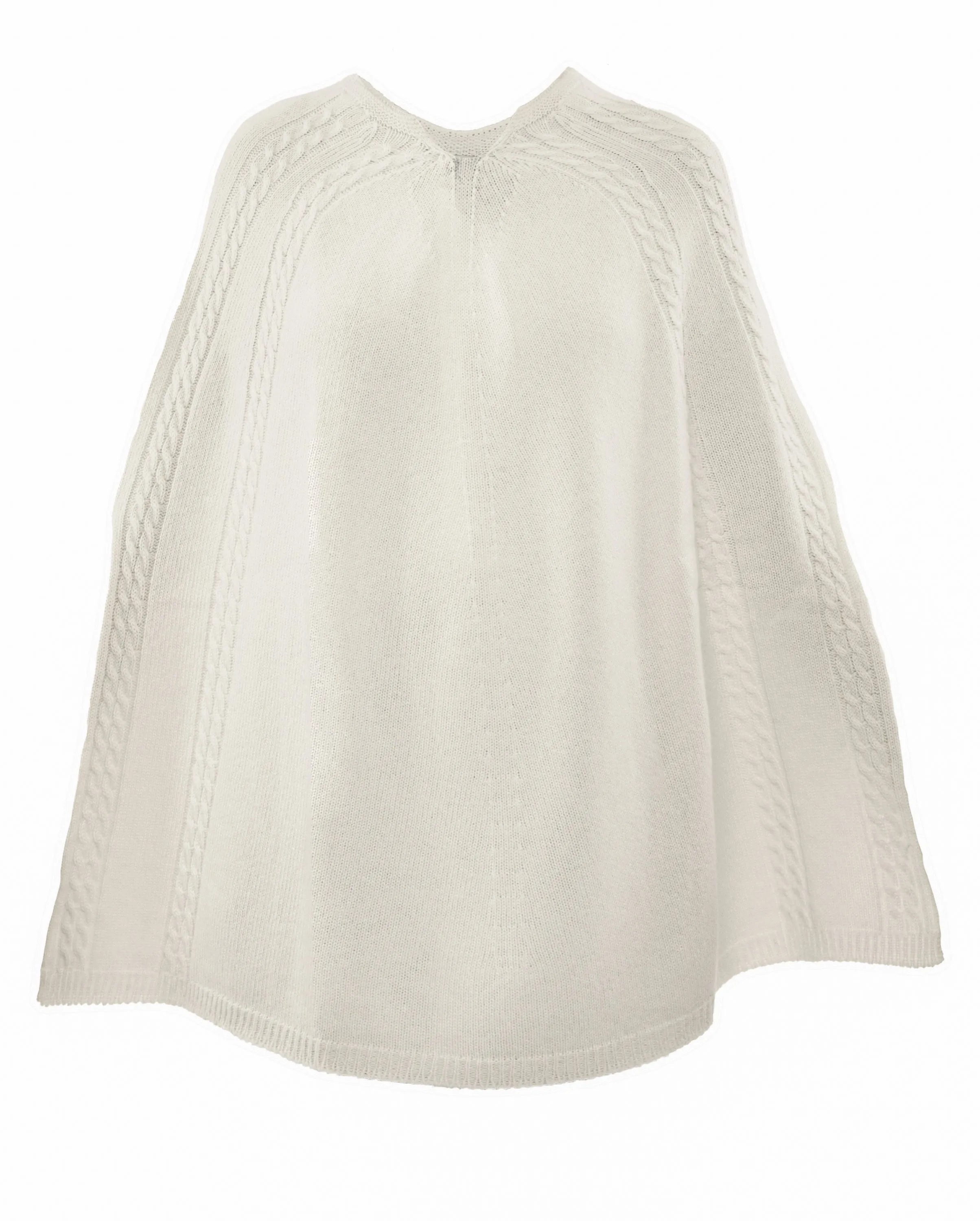 NEW FALL 24 - Women's Pure Cashmere Elegant Cable Knit Poncho Milk White