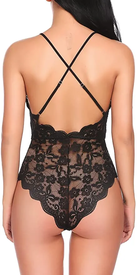 New with tags! Avidlove Women Teddy Lingerie One Piece Babydoll Mini Bodysuit, Black, Sz XL!