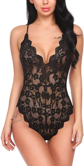 New with tags! Avidlove Women Teddy Lingerie One Piece Babydoll Mini Bodysuit, Black, Sz XL!