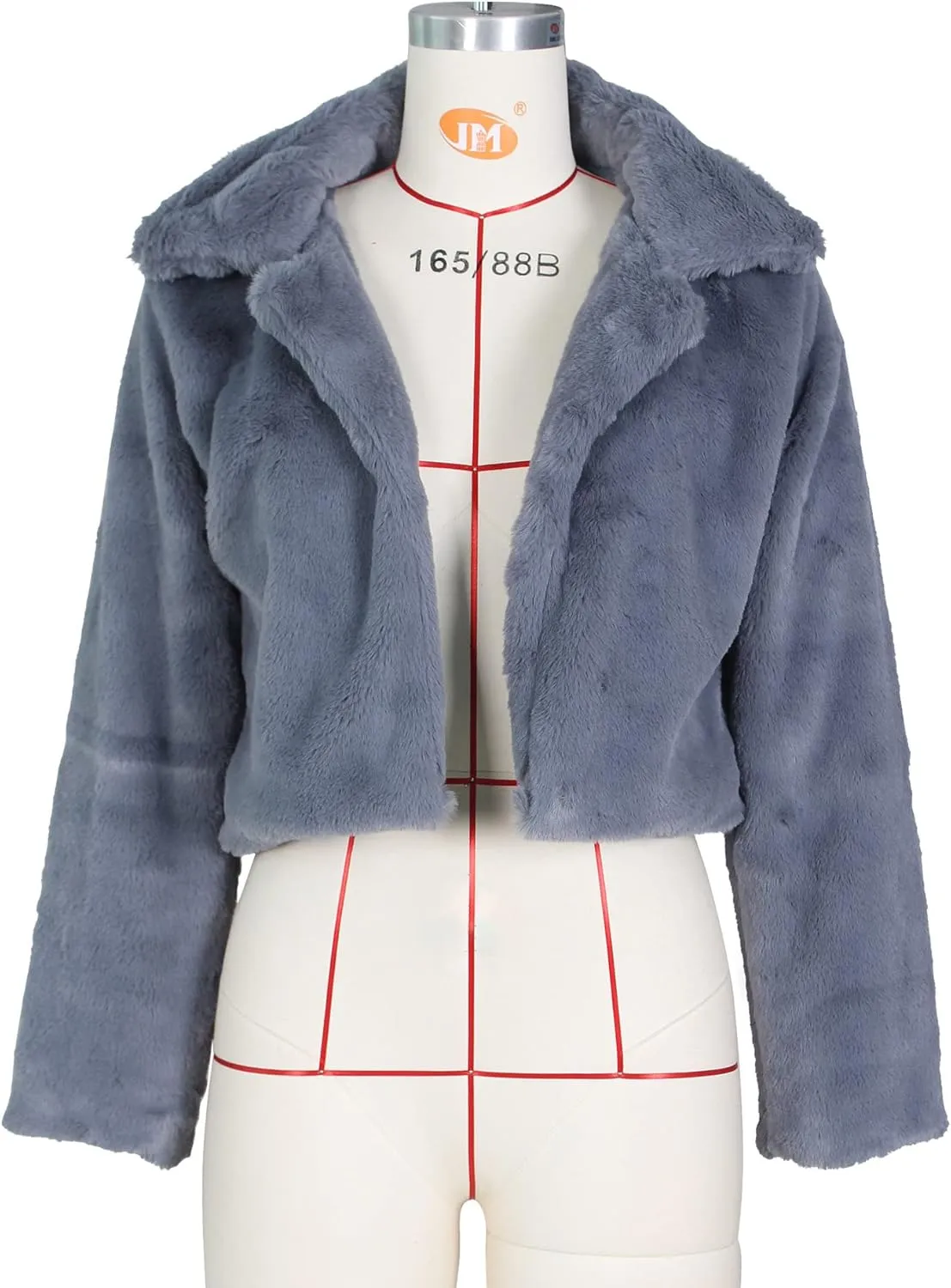 Nihsatin Womens Solid Cropped Long Sleeve Shaggy Jacket Lapel Faux Fur Coat Outwear Warm Winter