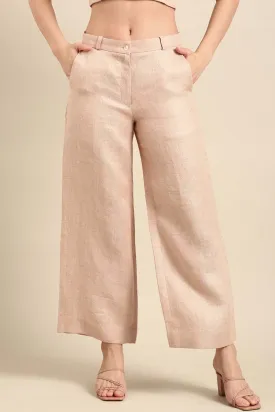 Peach Linen Jacquard Wide-Leg Pant