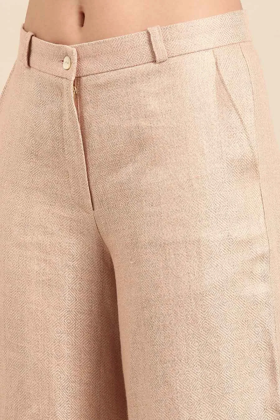Peach Linen Jacquard Wide-Leg Pant