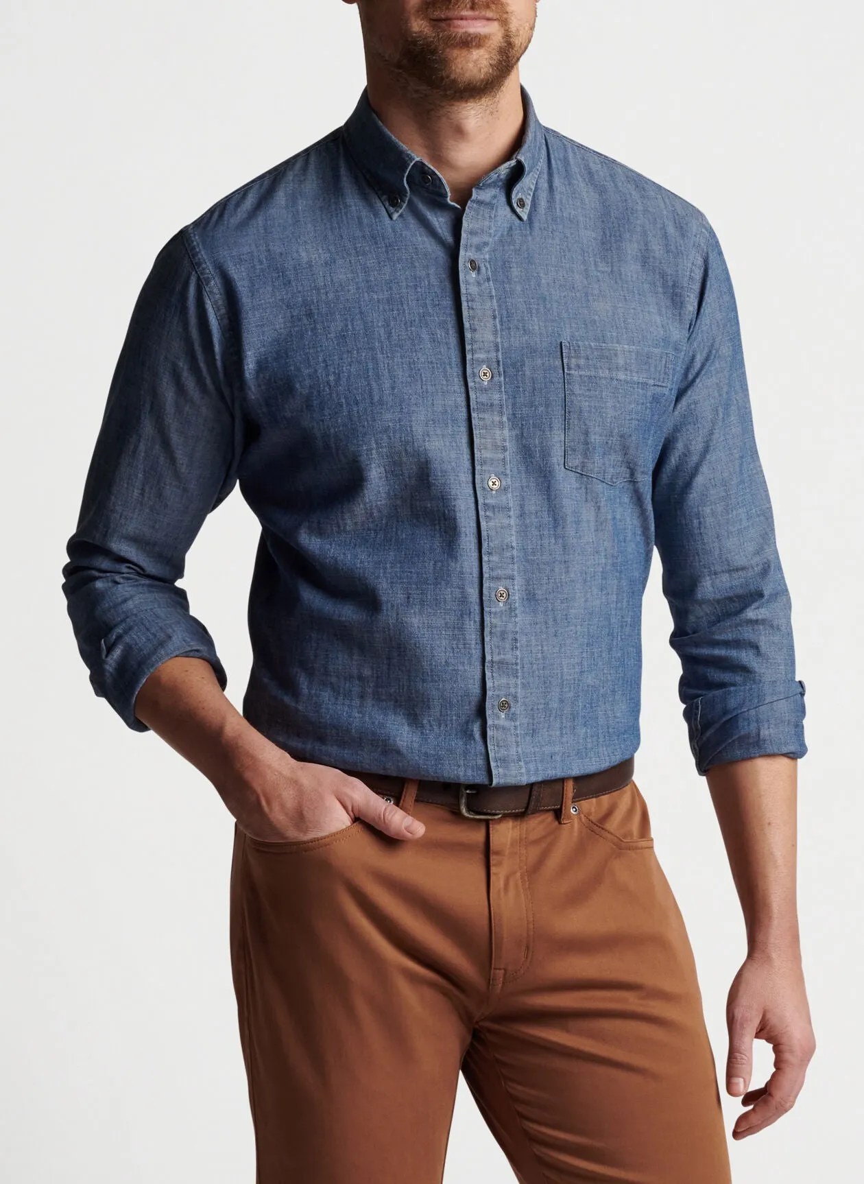 Peter Millar Tamworth Chambray Cotton-Stretch Sport Shirt