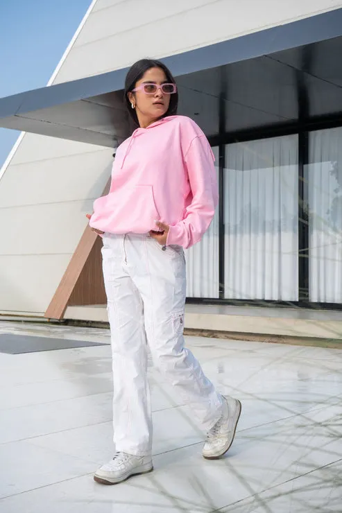 Pink Solid Oversized Hoodie