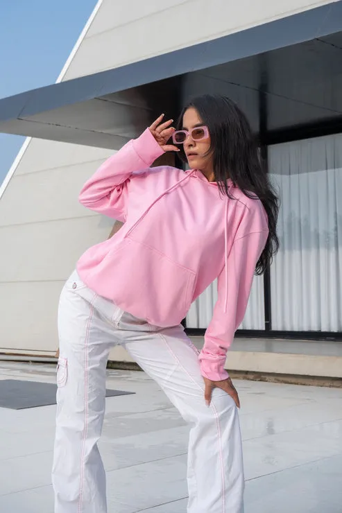 Pink Solid Oversized Hoodie