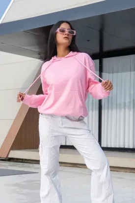 Pink Solid Oversized Hoodie