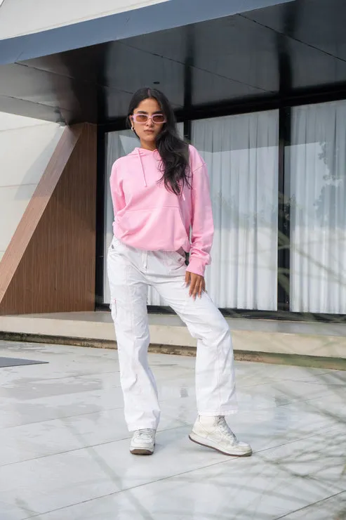 Pink Solid Oversized Hoodie