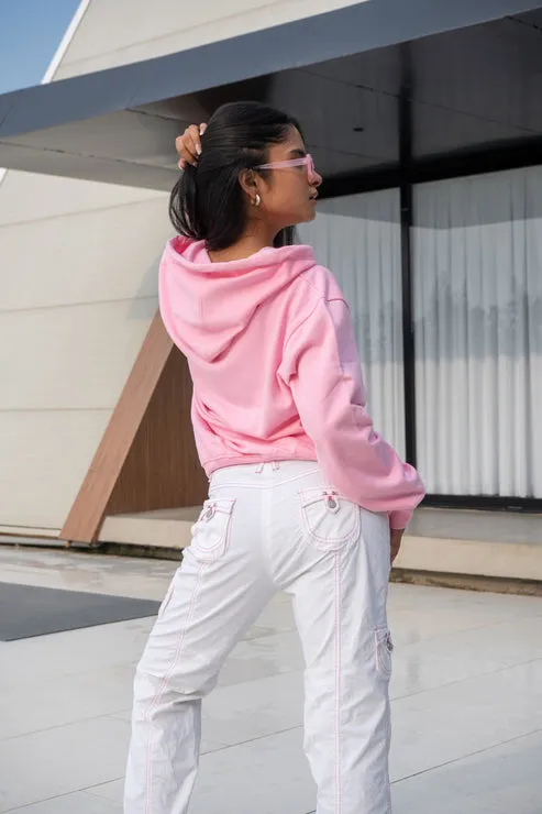 Pink Solid Oversized Hoodie