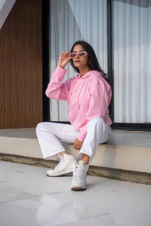 Pink Solid Oversized Hoodie