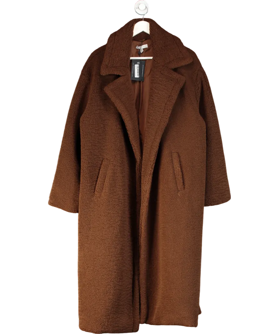 PRETTY LAVISH Brown Teddy Oversized Coat UK M