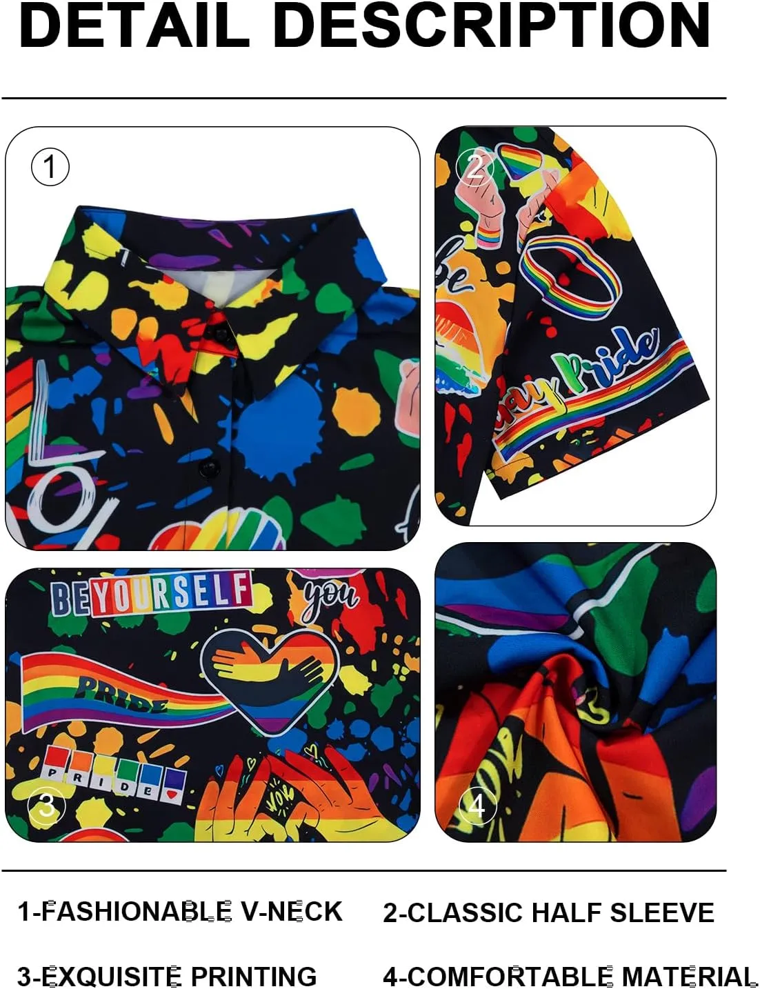 Pride Outfits for Women LGBT Shirts - Rainbow Graphic Tees Inspirational V Neck T-Shirt Short Sleeve Button up Tops