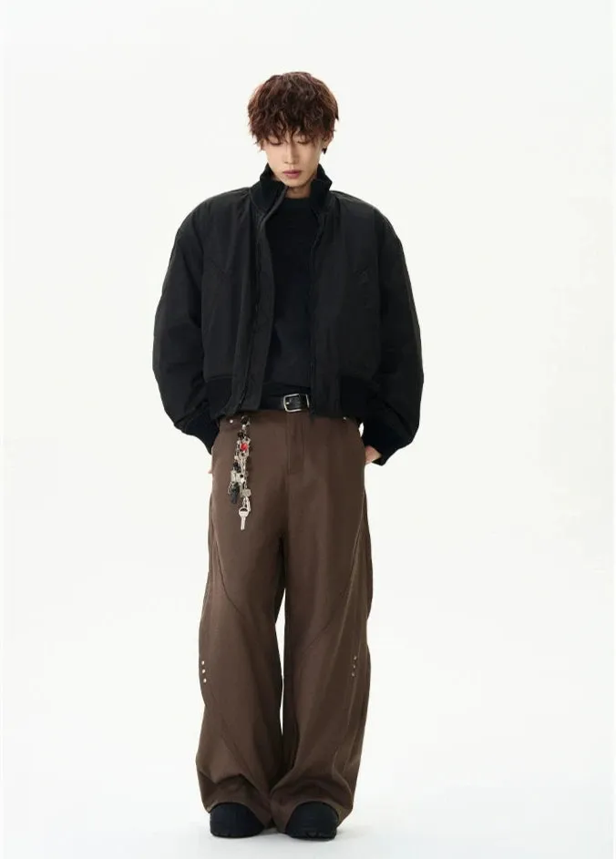 Ribbed Collar Cropped Bomber Flight Jacket