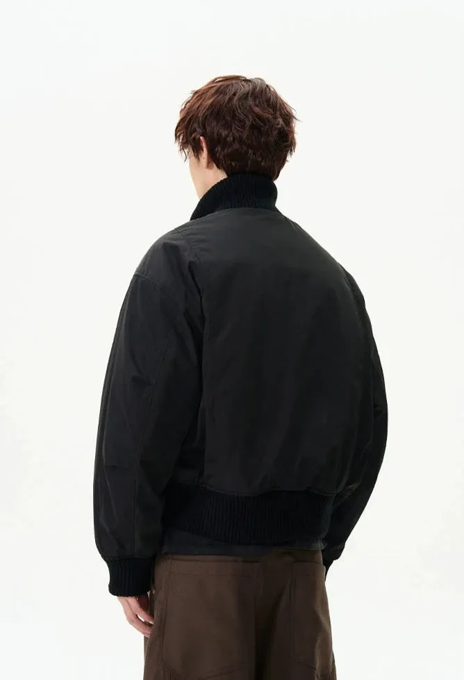 Ribbed Collar Cropped Bomber Flight Jacket