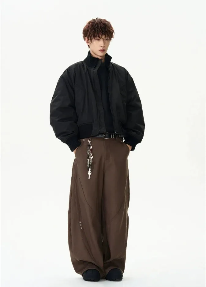 Ribbed Collar Cropped Bomber Flight Jacket