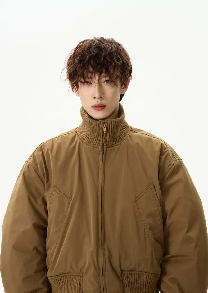 Ribbed Collar Cropped Bomber Flight Jacket