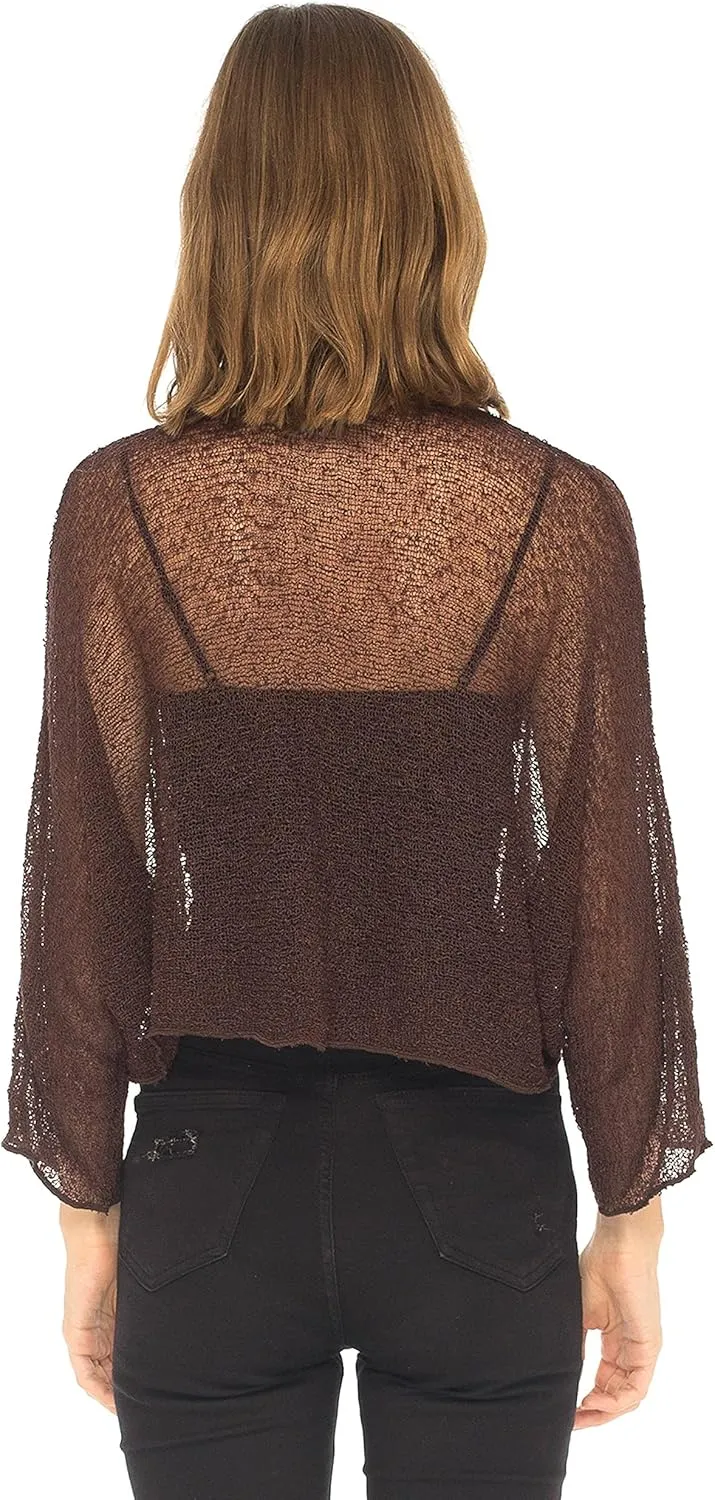 SHU-SHI Womens Sheer Blouse Top Knit Lightweight Shrug Sweater Poncho