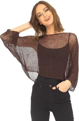 SHU-SHI Womens Sheer Blouse Top Knit Lightweight Shrug Sweater Poncho