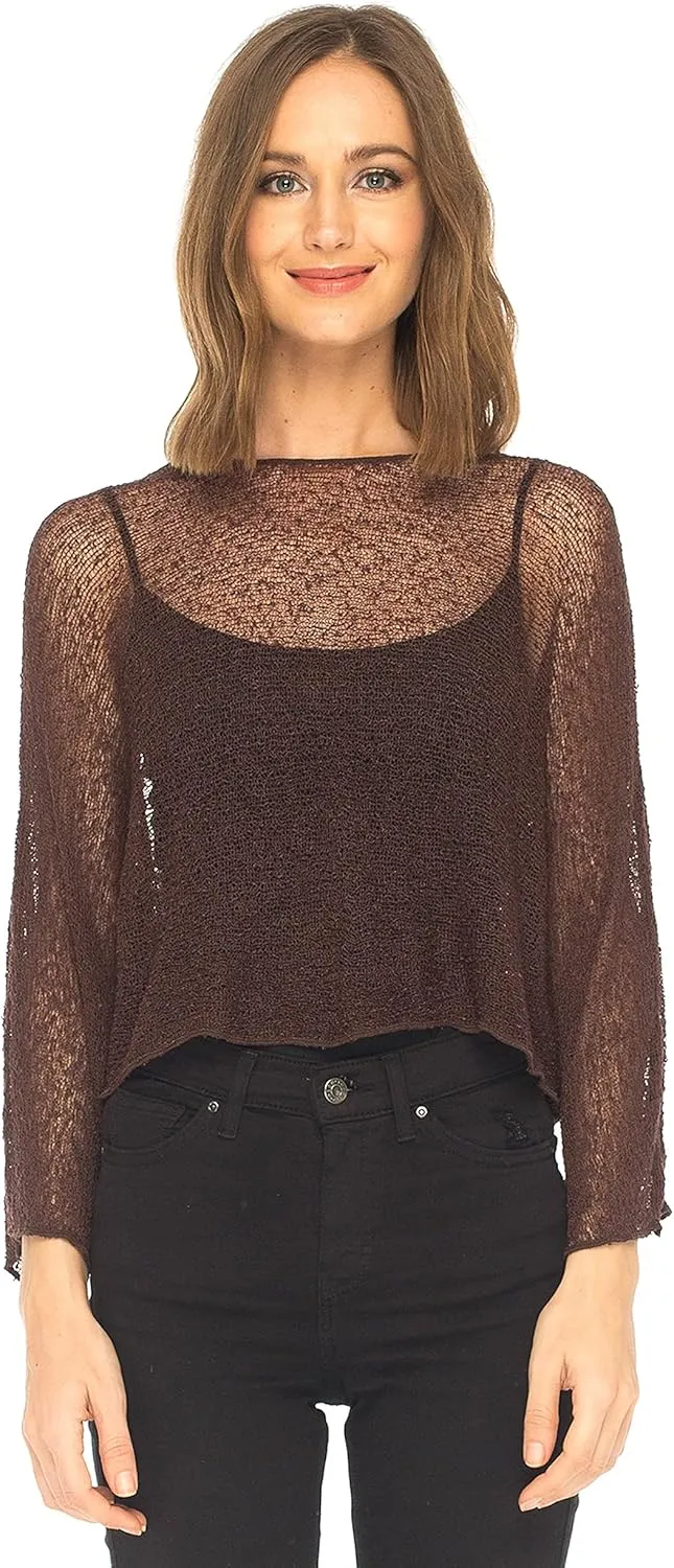 SHU-SHI Womens Sheer Blouse Top Knit Lightweight Shrug Sweater Poncho