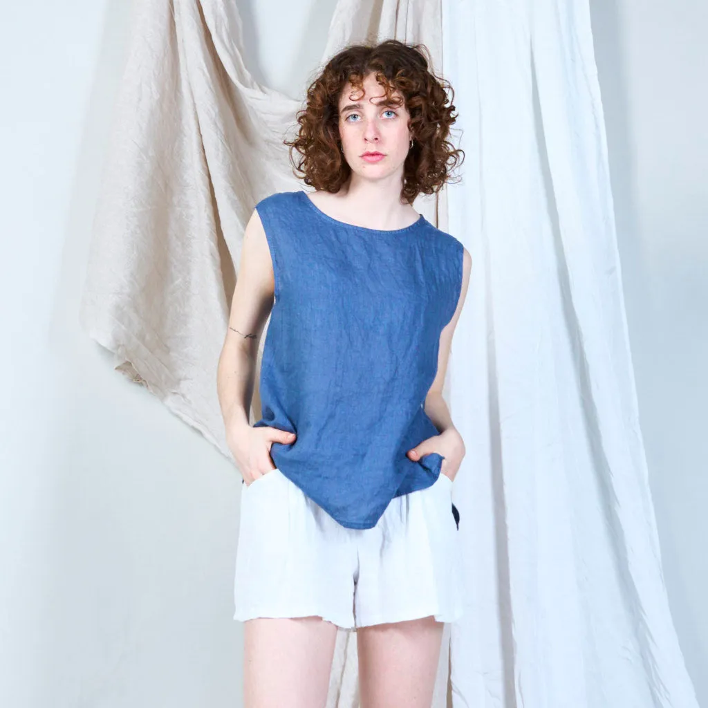 Sided buttoned linen tank wholesale
