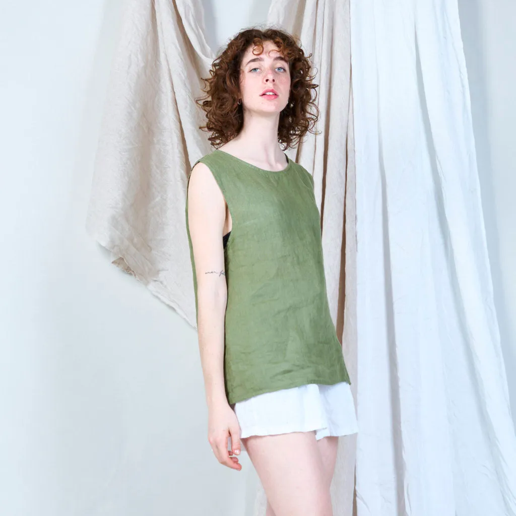 Sided buttoned linen tank wholesale