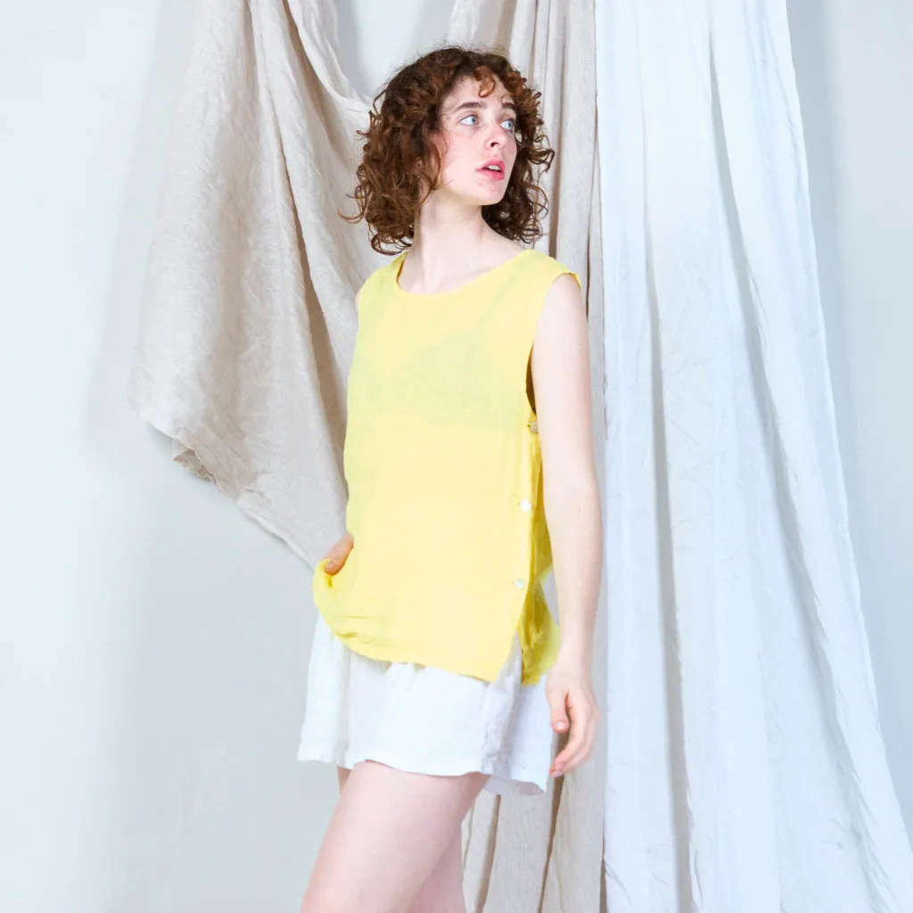 Sided buttoned linen tank wholesale