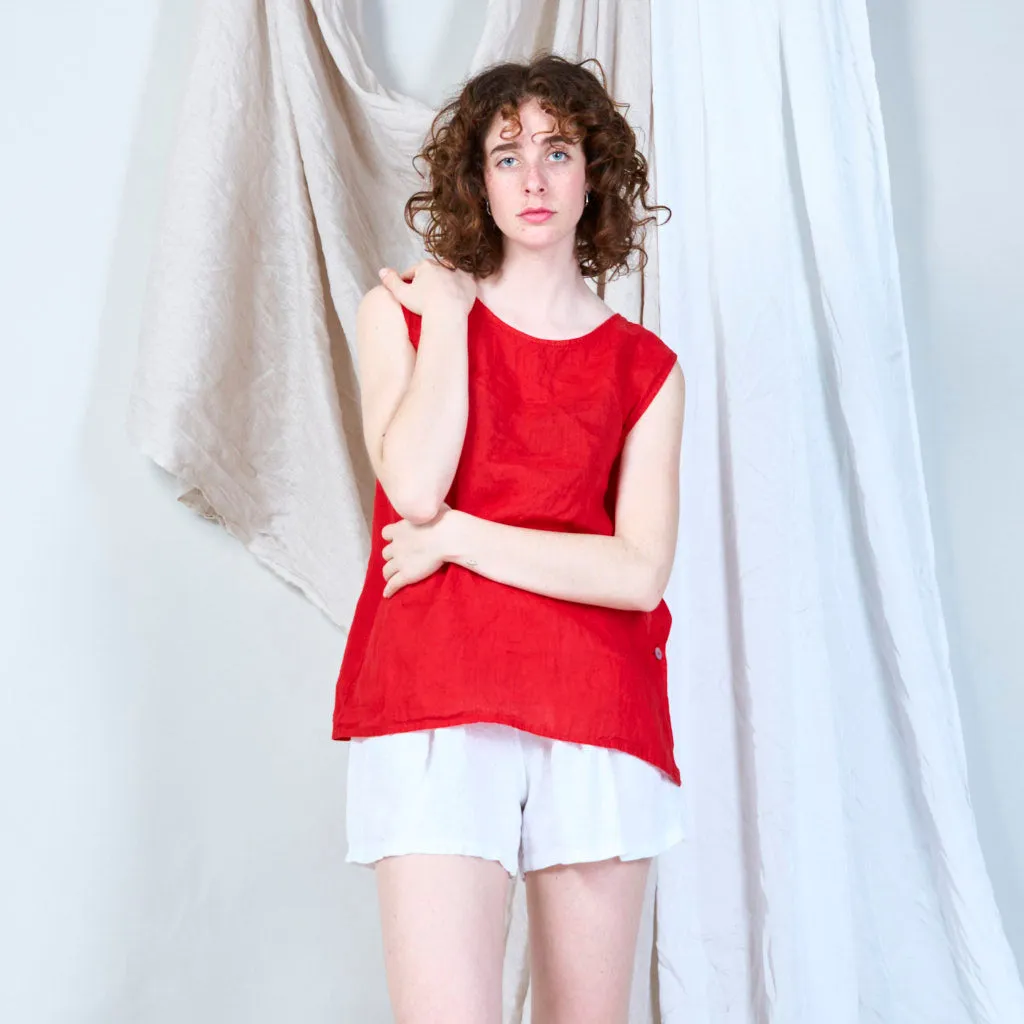 Sided buttoned linen tank wholesale
