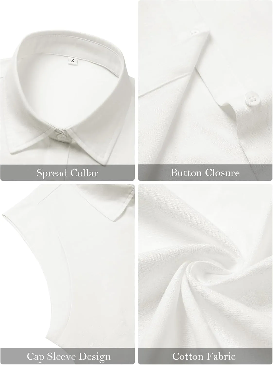 siliteelon Linen Shirts for Women Button Down Shirts Sleeveless Cotton Collared V Neck Solid Tank Top Casual Blouses