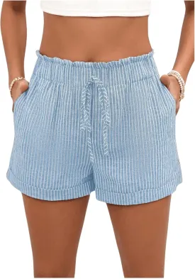 SweatyRocks Women's Striped Pattern Drawstring Waist Shorts Wide Leg Summer Shorts with Pockets