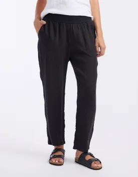 Sybil Jersey Waist Linen Pants - Black