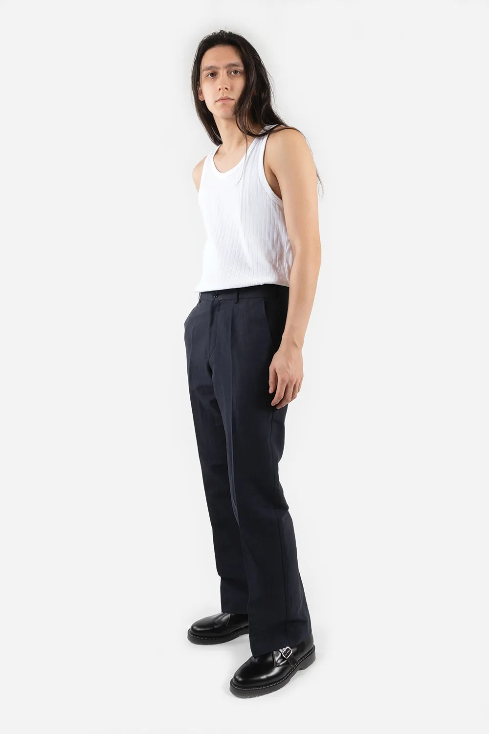 Tailored Trousers Cotton Linen Wide - Dark Navy