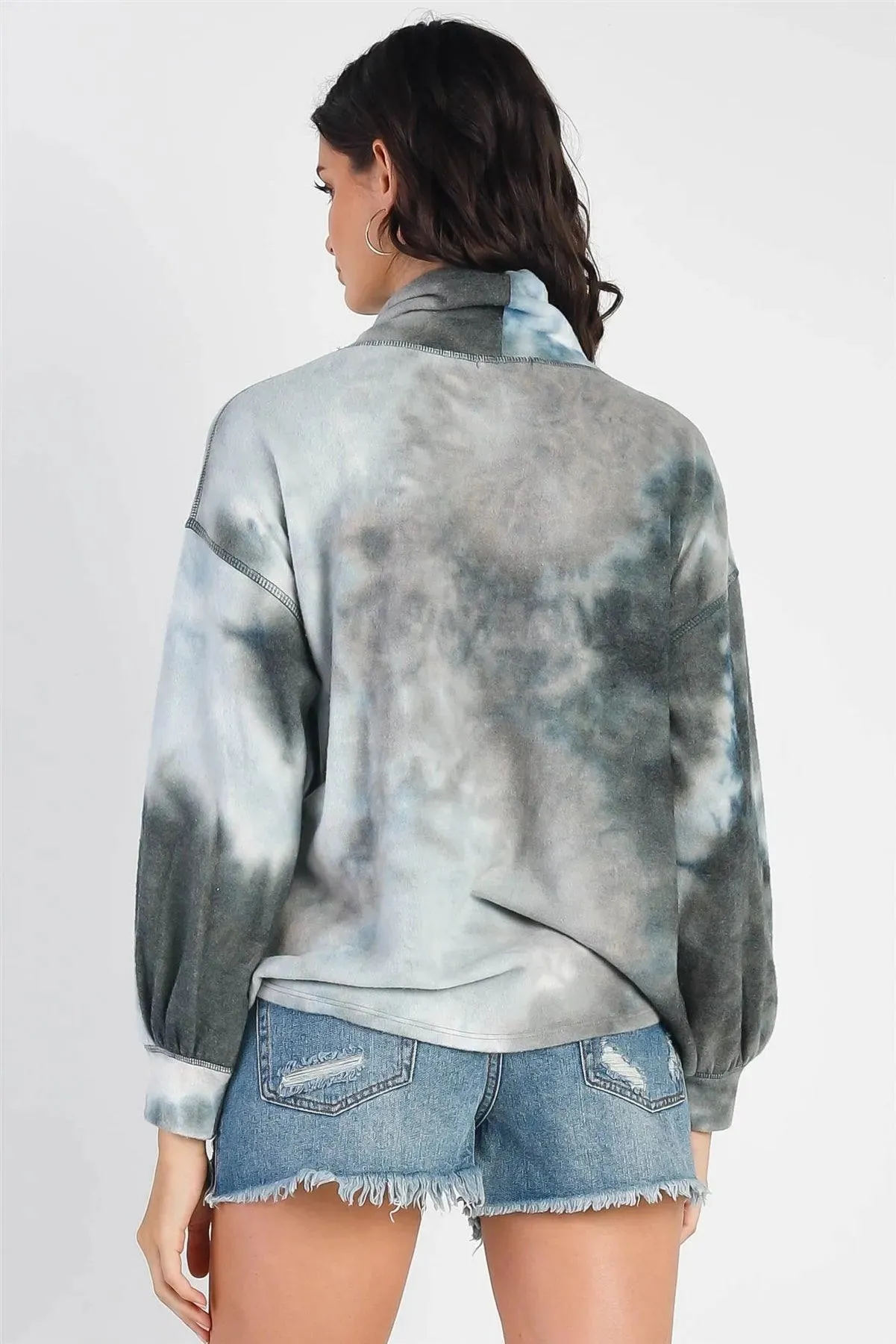 Teal Tie-Dye Turtle Neck Long Sleeve Top /1-1-1