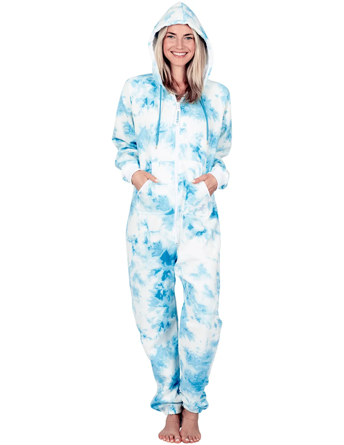 Tie Dye Blue Adult Footless Hoodie Onesie