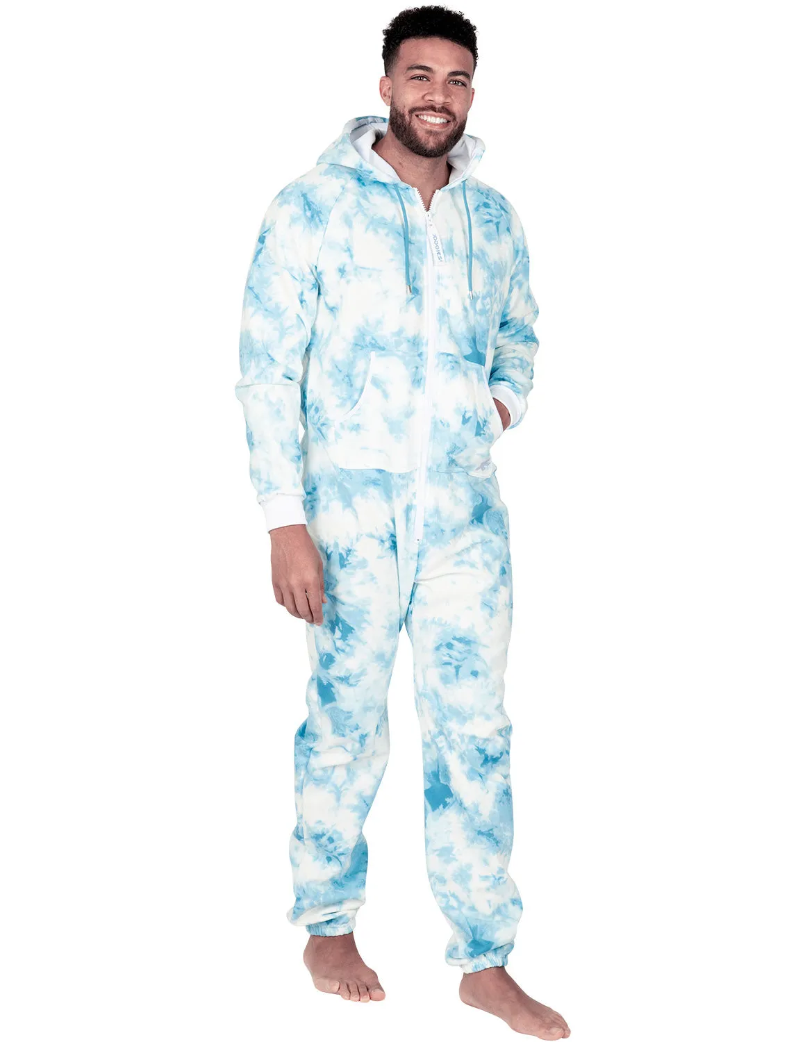 Tie Dye Blue Adult Footless Hoodie Onesie