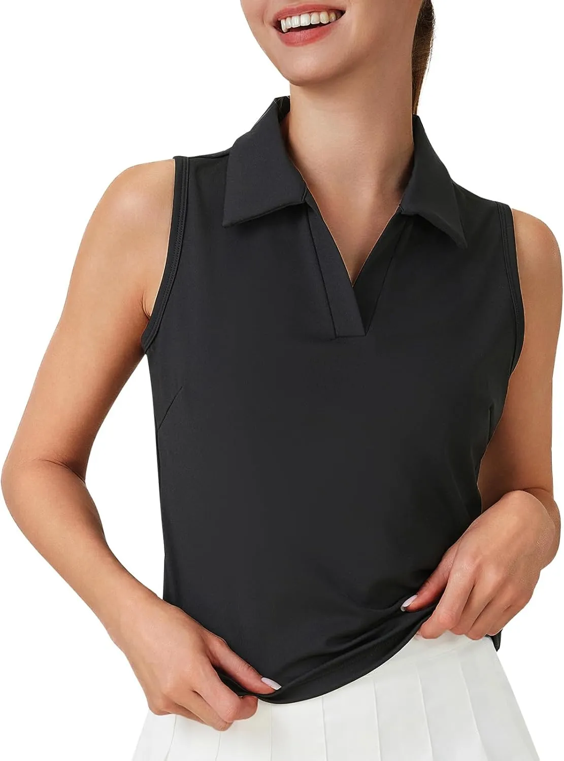 Turnhier Womens Sleeveless Golf Polo Shirts Quick Dry Collared V Neck Tennis Athletic Tank Tops