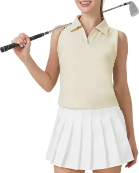 Turnhier Womens Sleeveless Golf Polo Shirts Quick Dry Collared V Neck Tennis Athletic Tank Tops