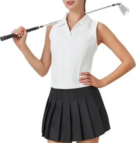 Turnhier Womens Sleeveless Golf Polo Shirts Quick Dry Collared V Neck Tennis Athletic Tank Tops