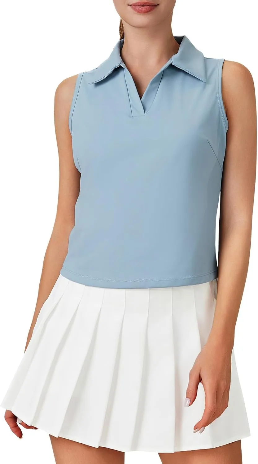Turnhier Womens Sleeveless Golf Polo Shirts Quick Dry Collared V Neck Tennis Athletic Tank Tops