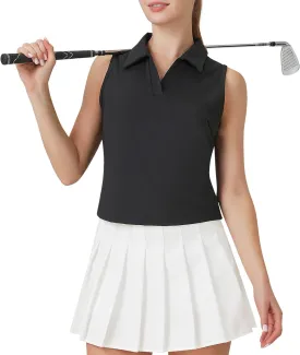 Turnhier Womens Sleeveless Golf Polo Shirts Quick Dry Collared V Neck Tennis Athletic Tank Tops