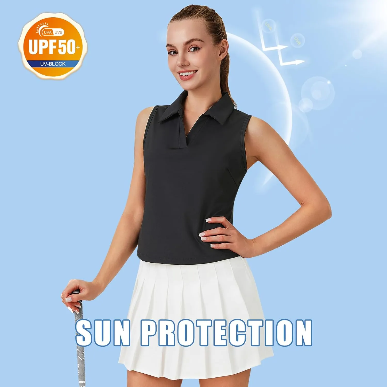 Turnhier Womens Sleeveless Golf Polo Shirts Quick Dry Collared V Neck Tennis Athletic Tank Tops