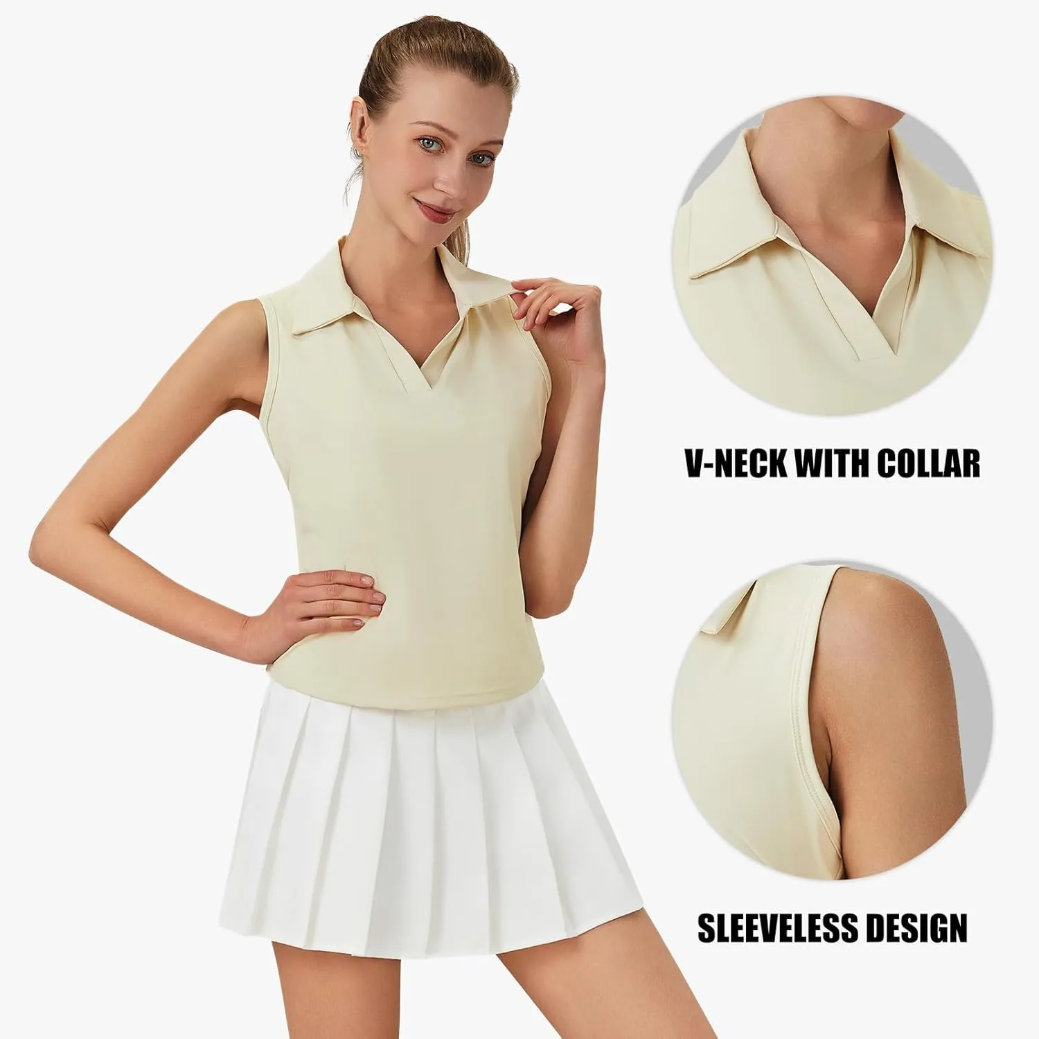Turnhier Womens Sleeveless Golf Polo Shirts Quick Dry Collared V Neck Tennis Athletic Tank Tops