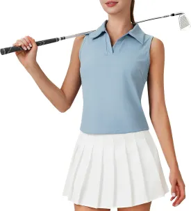 Turnhier Womens Sleeveless Golf Polo Shirts Quick Dry Collared V Neck Tennis Athletic Tank Tops