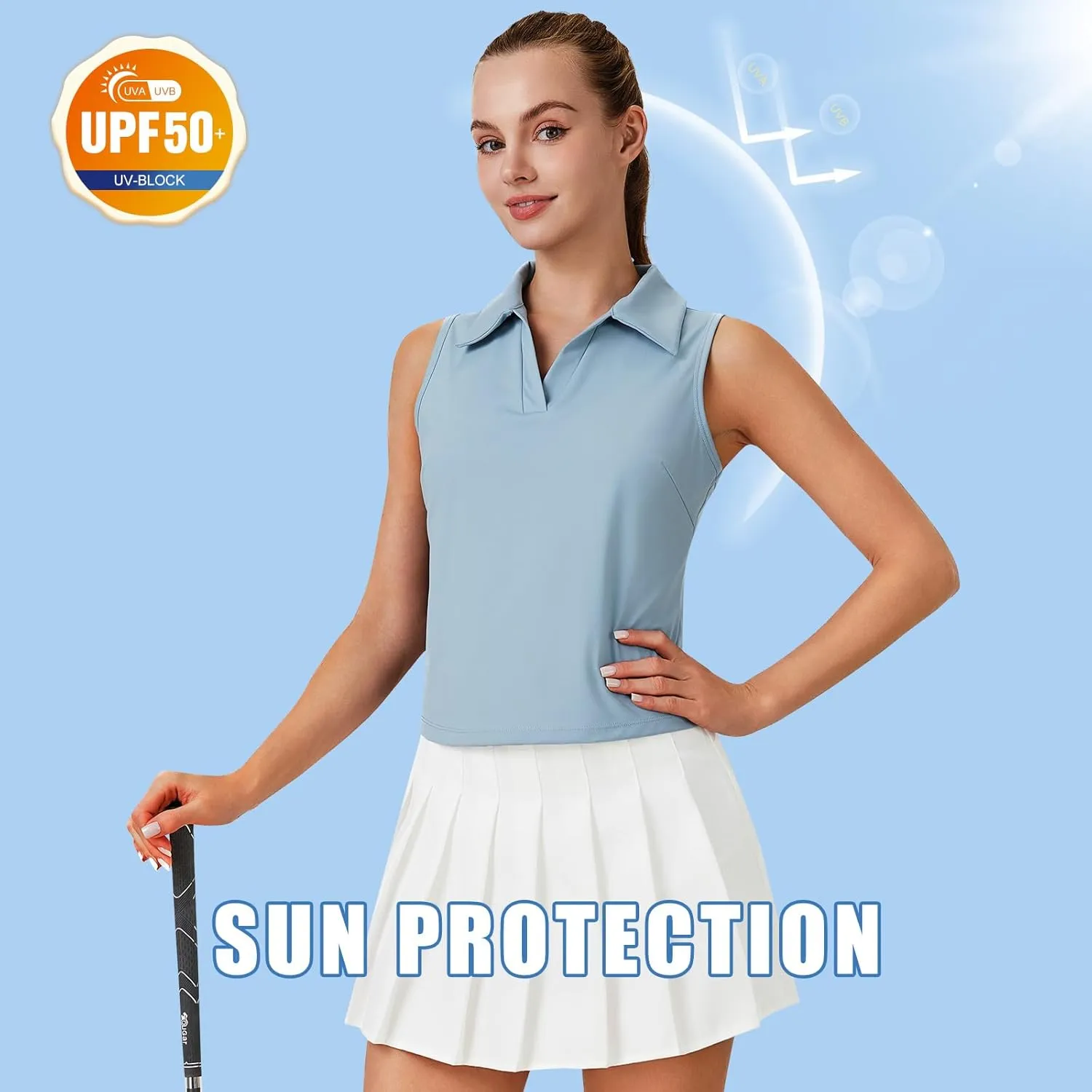 Turnhier Womens Sleeveless Golf Polo Shirts Quick Dry Collared V Neck Tennis Athletic Tank Tops