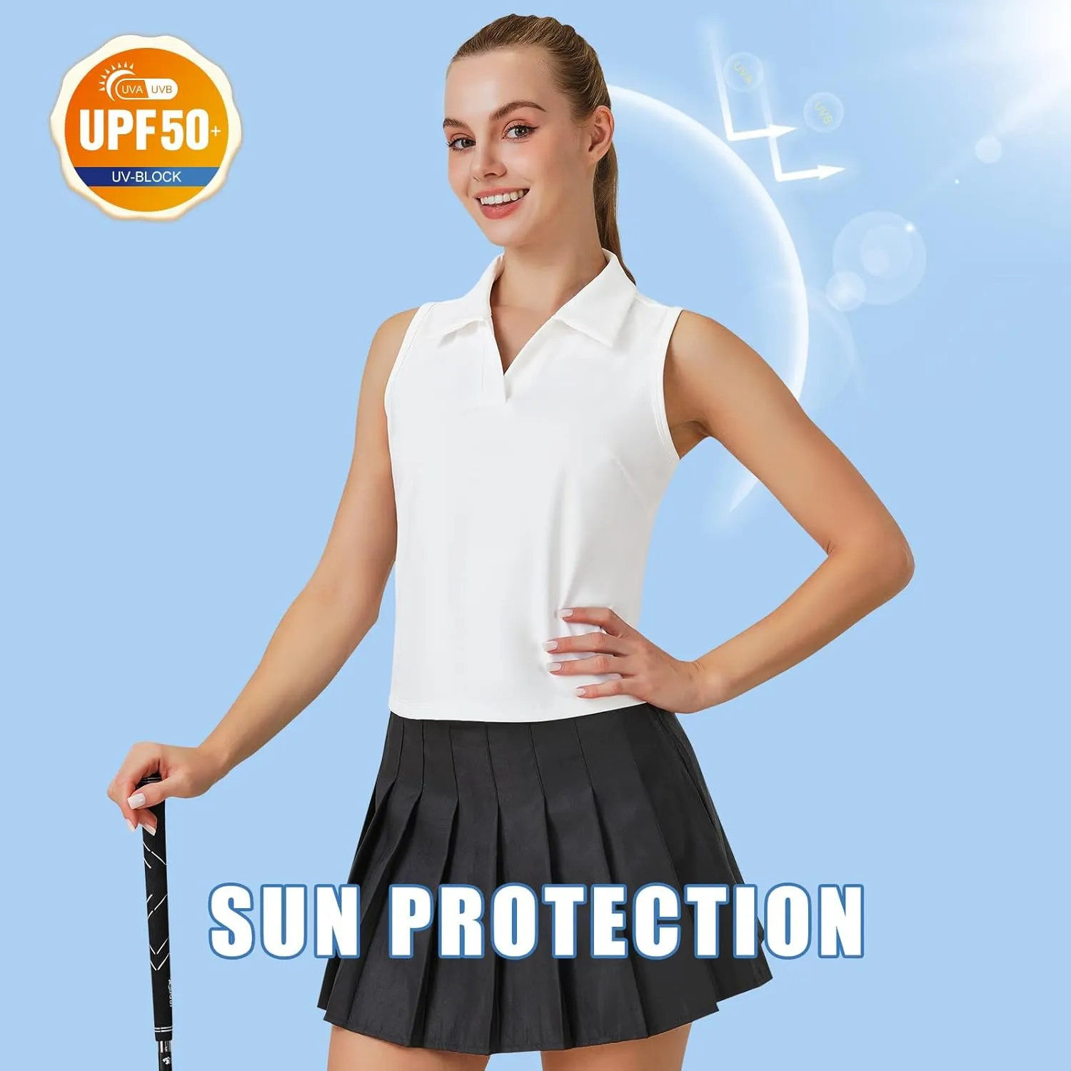 Turnhier Womens Sleeveless Golf Polo Shirts Quick Dry Collared V Neck Tennis Athletic Tank Tops