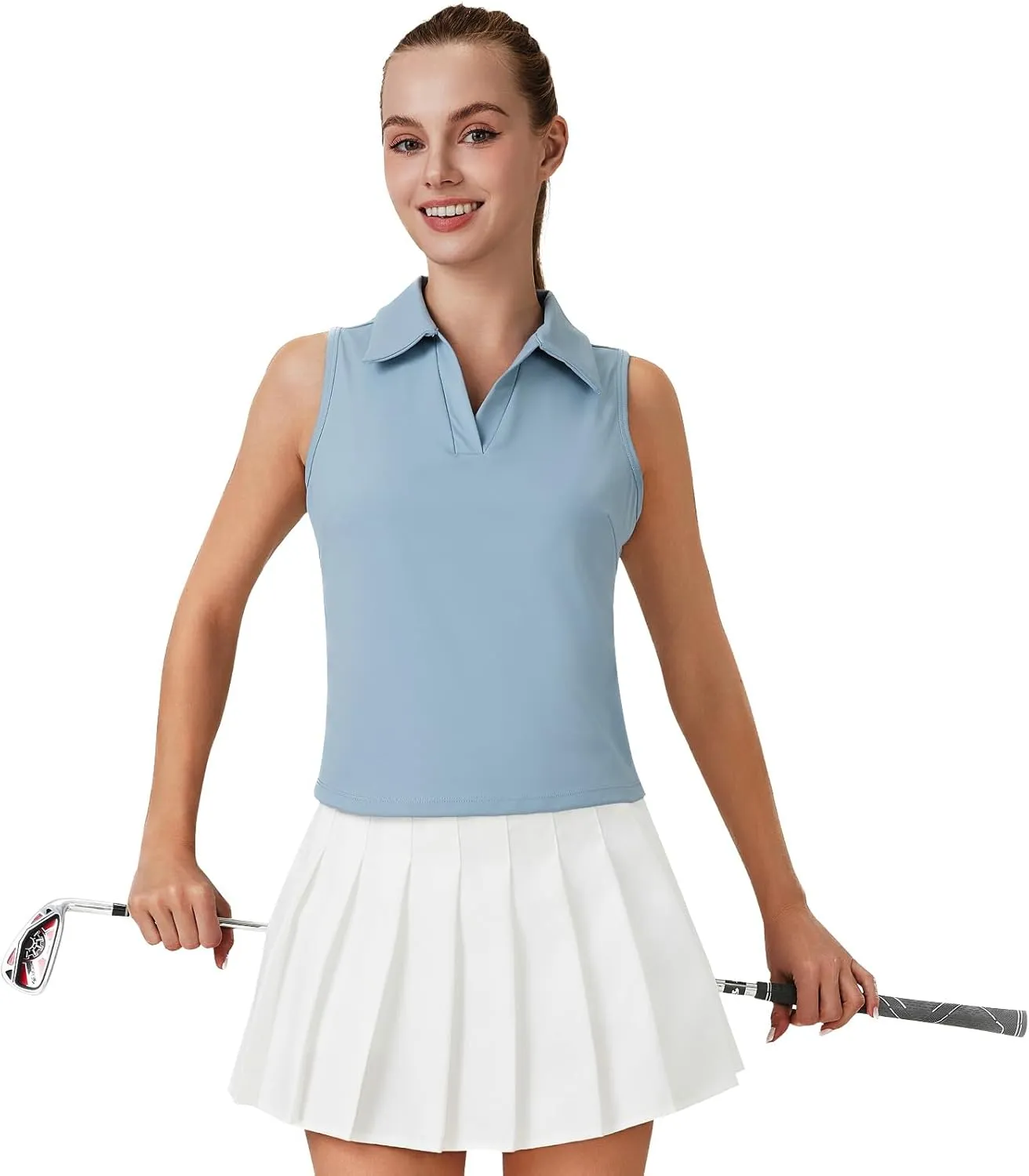 Turnhier Womens Sleeveless Golf Polo Shirts Quick Dry Collared V Neck Tennis Athletic Tank Tops
