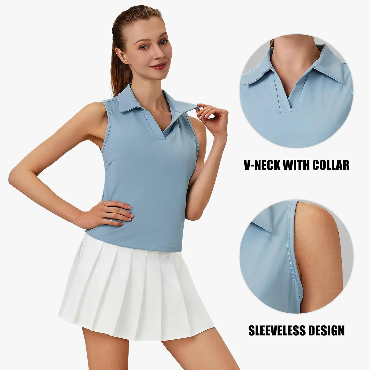 Turnhier Womens Sleeveless Golf Polo Shirts Quick Dry Collared V Neck Tennis Athletic Tank Tops