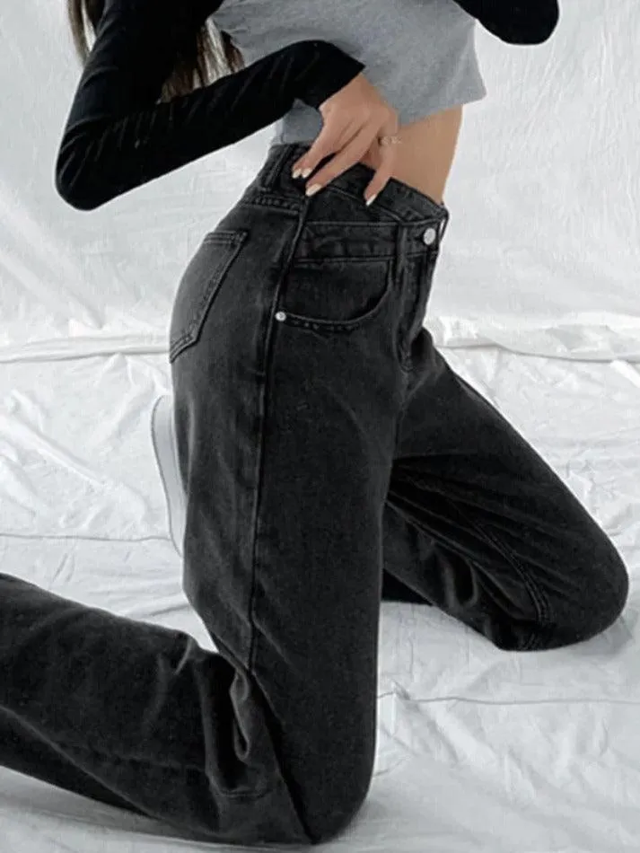 Vintage Crossover Waist High Rise Boyfriend Jeans