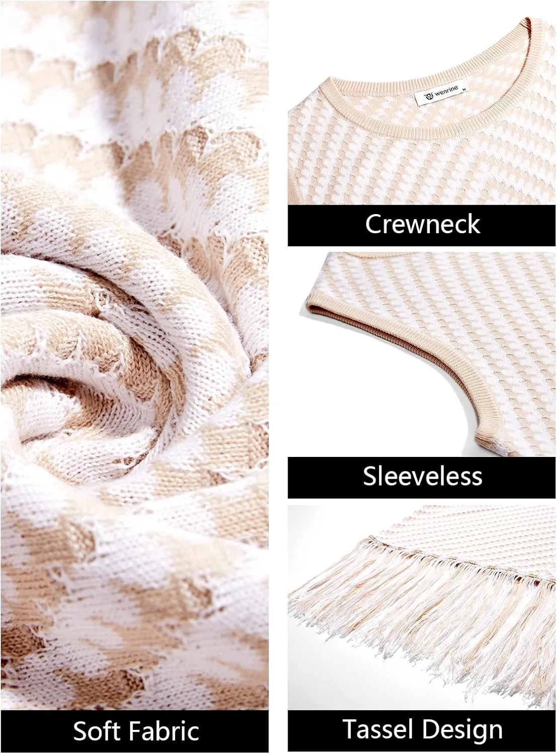 Wenrine Womens Summer Crochet Knit Dress Casual Striped Tassel Sleeveless Boho Maxi Dresses