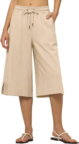 Willit Women's Linen Capri Pants Wide Leg Dress Casual Summer Pleated Capri High Waisted with Pockets 16"