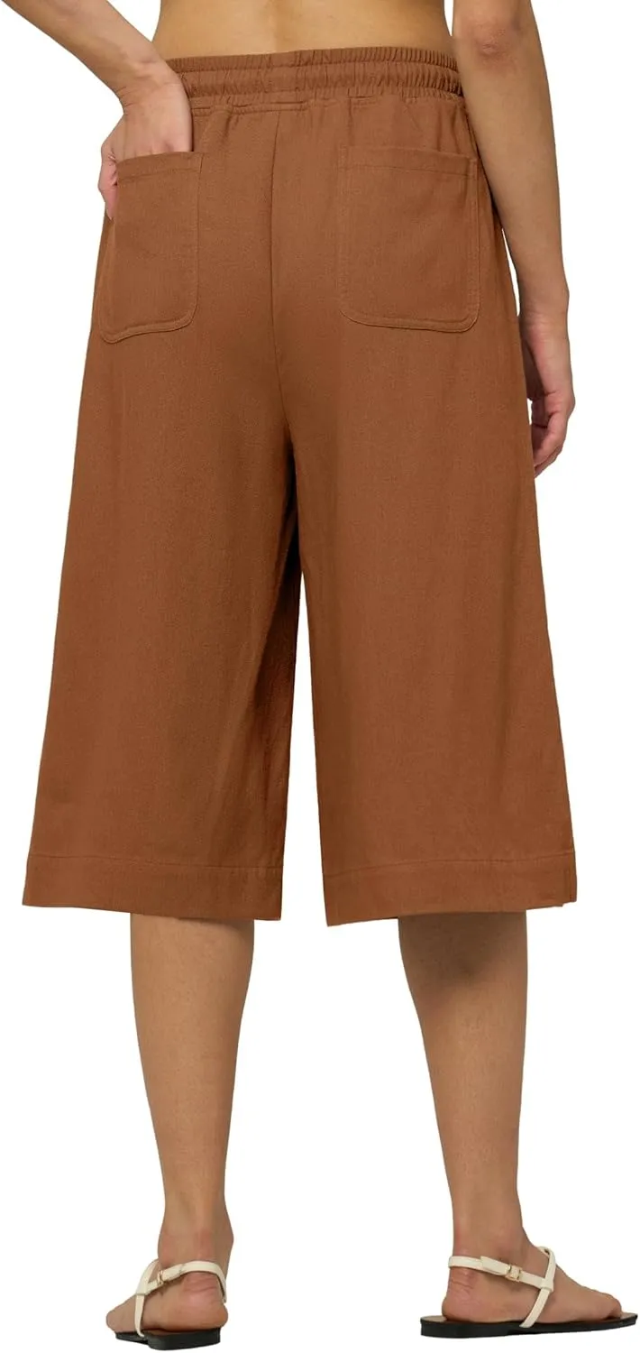 Willit Women's Linen Capri Pants Wide Leg Dress Casual Summer Pleated Capri High Waisted with Pockets 16"